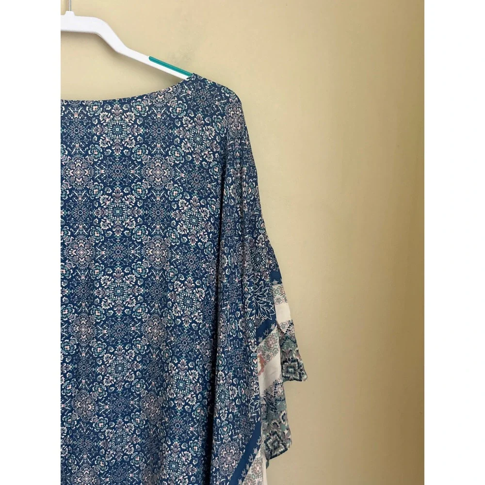 J.Jill Blue‎ Medallion Floral Tassel Poncho Topper XL-3X Resortwear Boho Travel